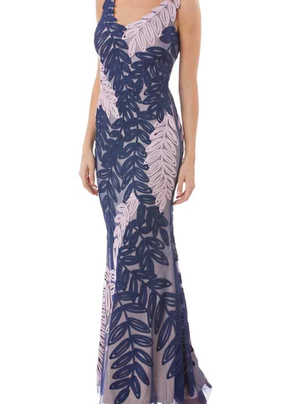Embroidered Leaf-Pattern Evening Gown JS Collections